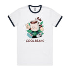 Cool Beans, Coffee - Staple Ringer Tee White Navy Ringer T-Shirt Coffee Printed In Australia