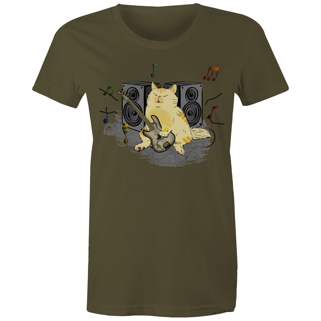 Cat Bass Player - Womens T-shirt Army Womens T-shirt animal Music Printed In Australia