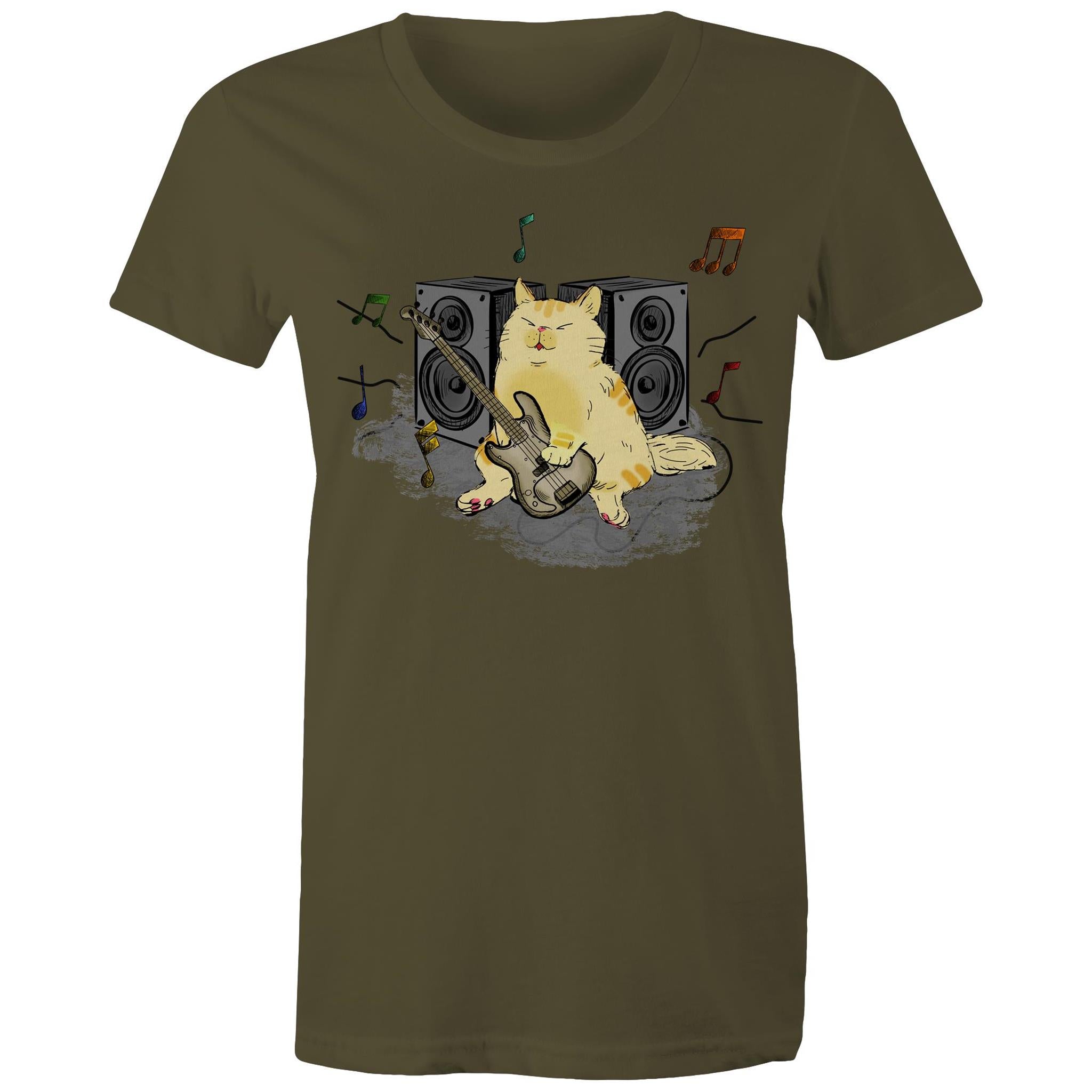 Cat Bass Player - Womens T-shirt Army Womens T-shirt animal Music Printed In Australia