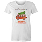 Merry Christmas, Hippy Van - Womens T-shirt White Womens Christmas T-shirt Christmas Printed In Australia