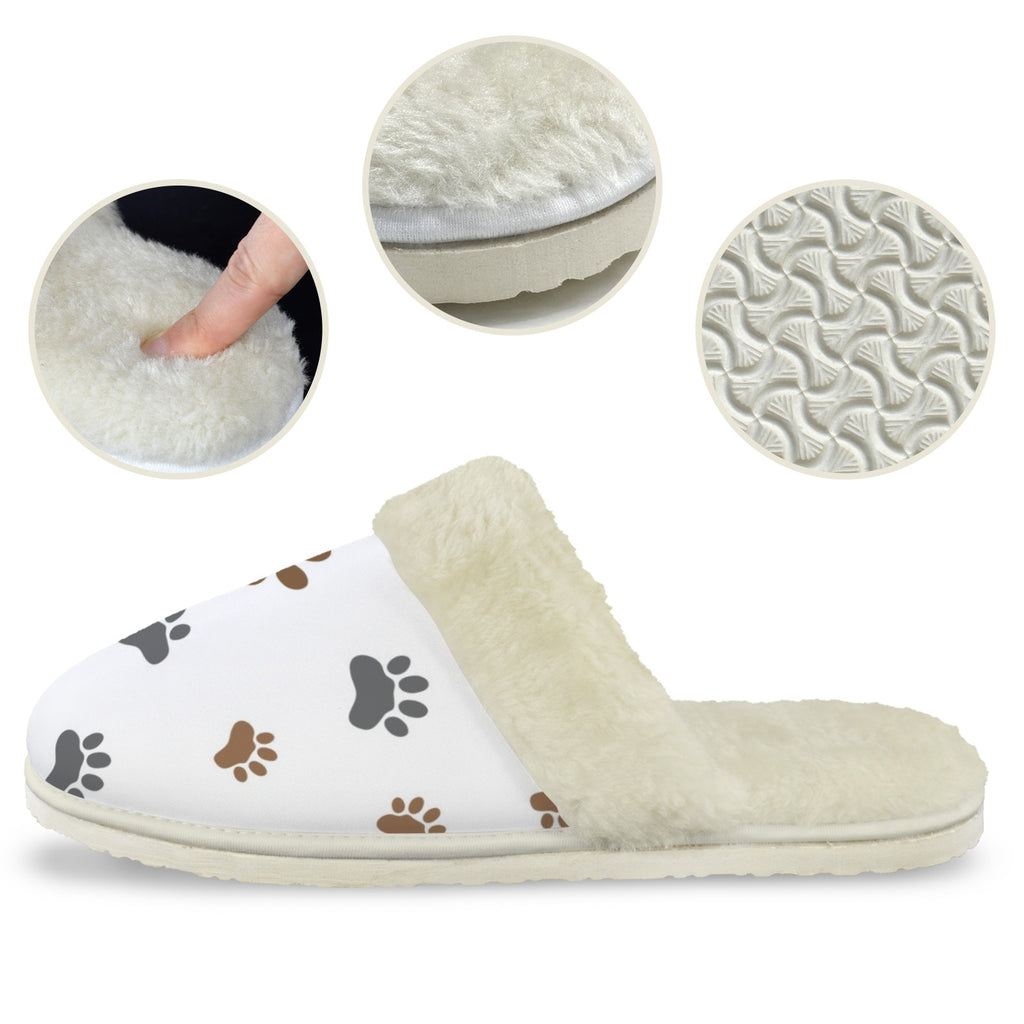 Paw Prints Men's Fur Trim Thick-Sole Indoor Slippers Men's Fur Trimmed Slippers animal Printed Offshore