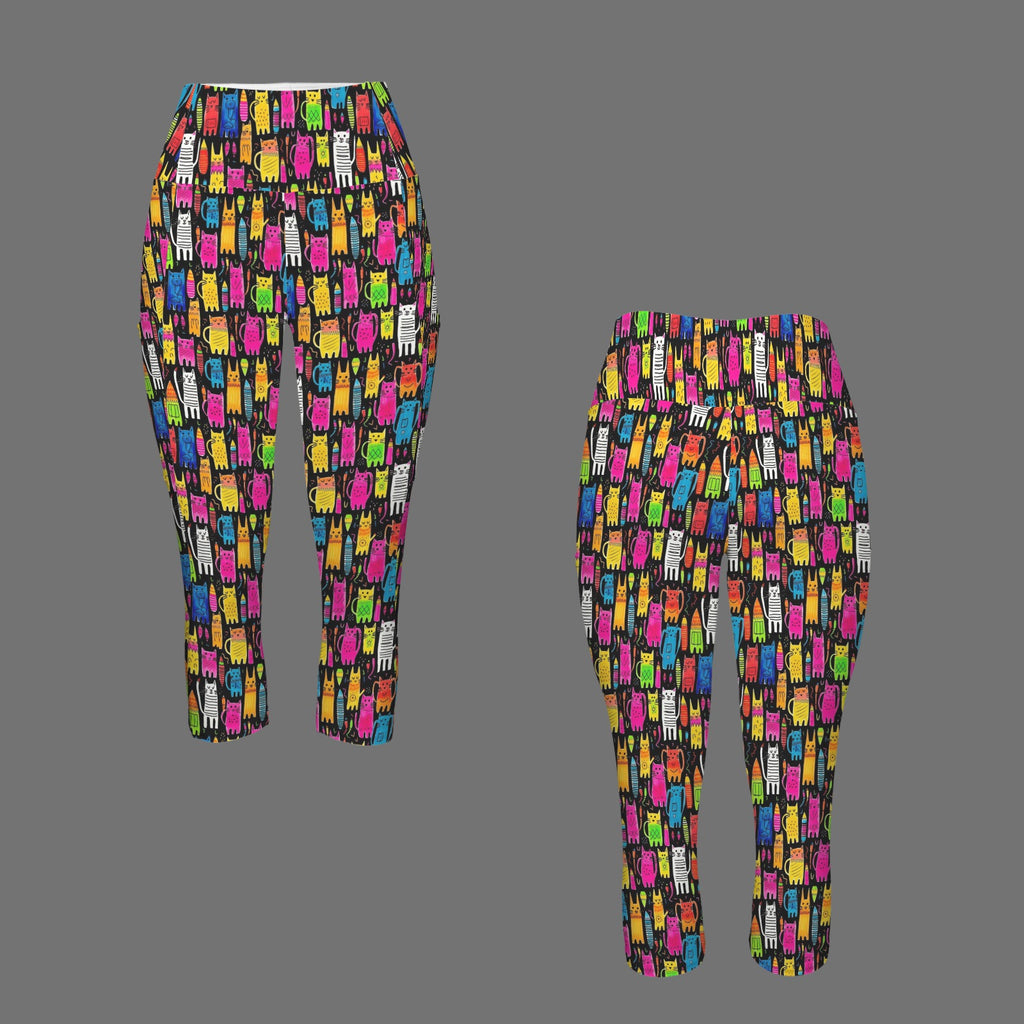 Colourful Cats Women's High Waist Pocket Capri Yoga Leggings Women's High Waist Capri Yoga Leggings animal Printed Offshore