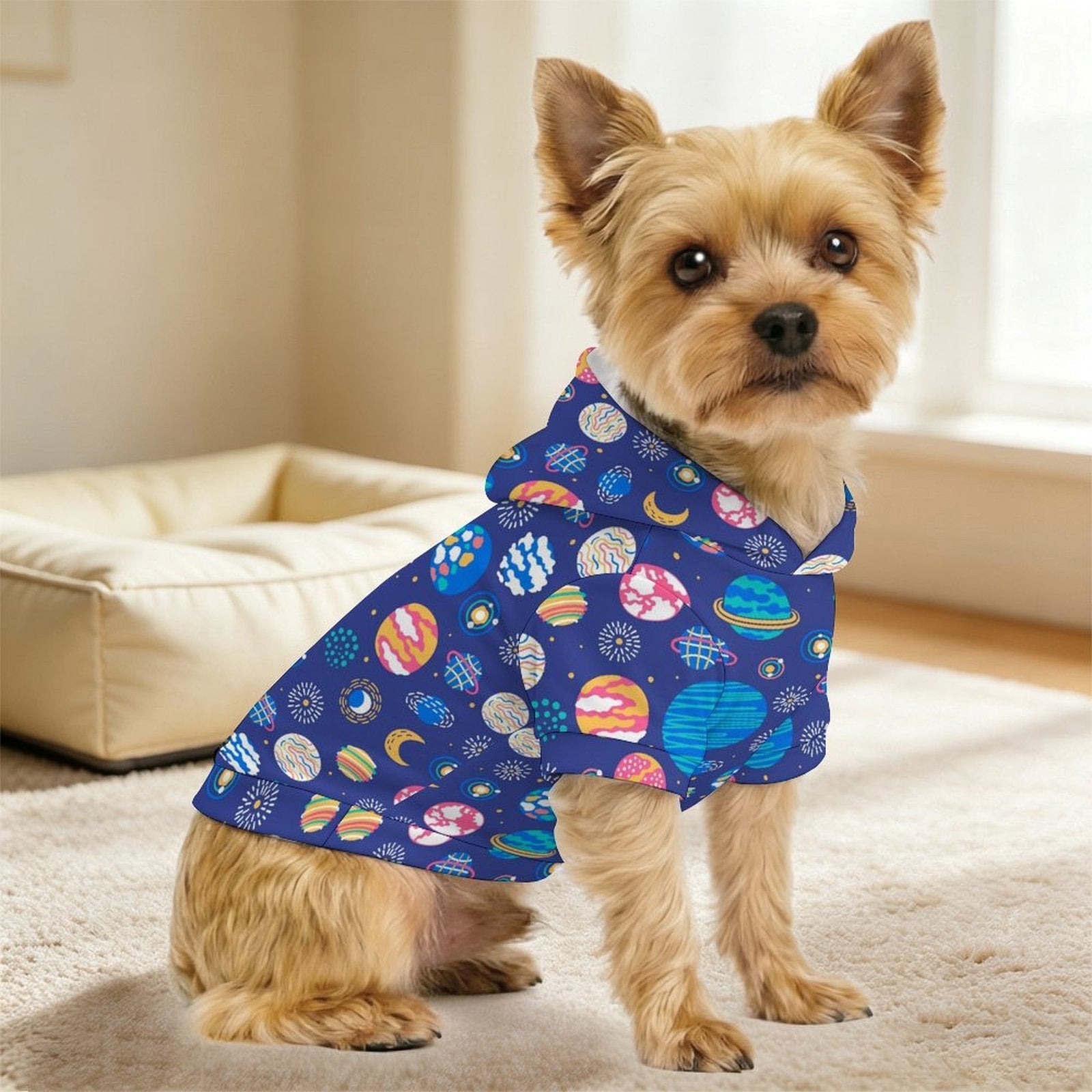 Planets On Blue Pet Hoodie (Small Size)