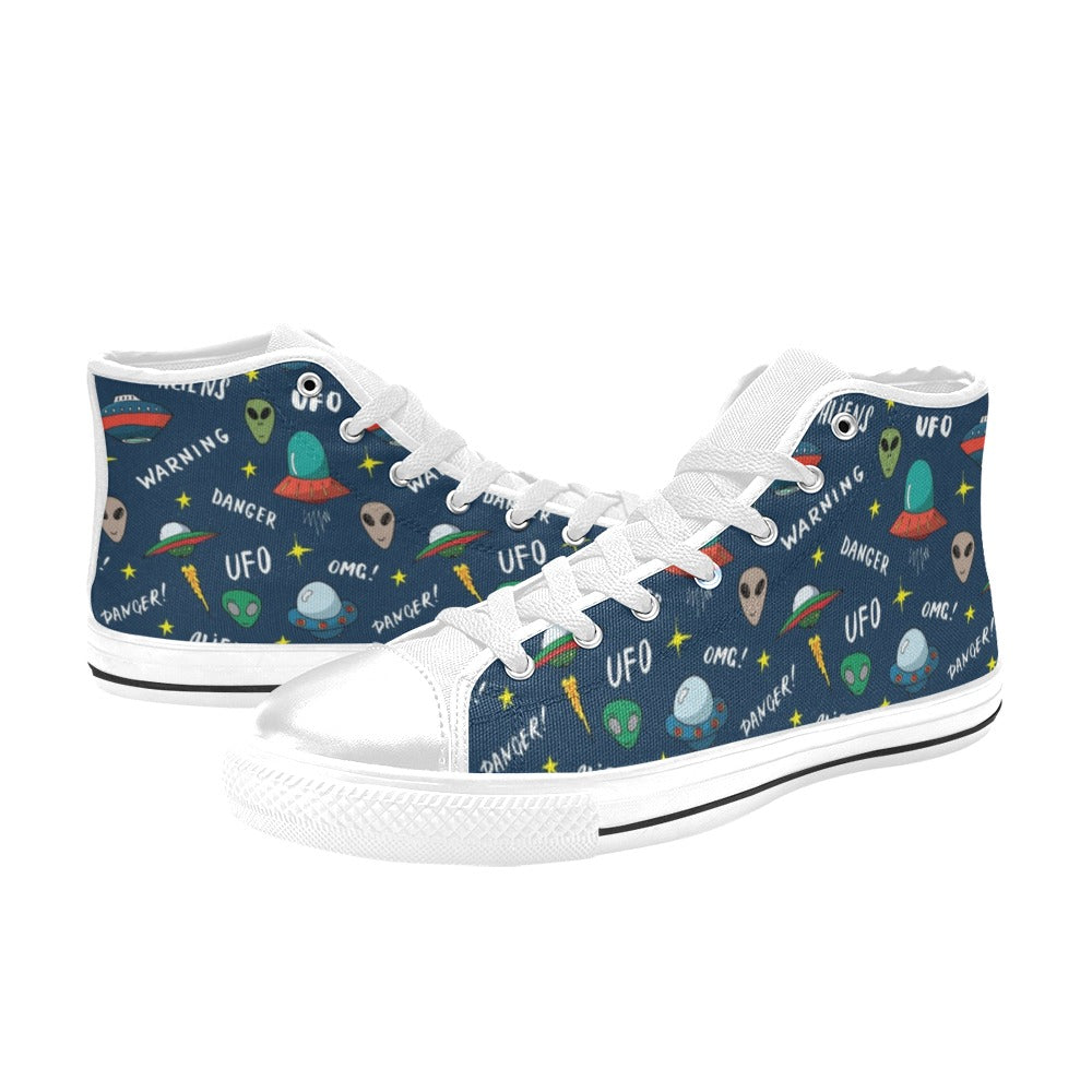 UFO's And Aliens Men's High Top Canvas Shoes Men's Classic High Top Canvas Shoes Printed Offshore Sci Fi