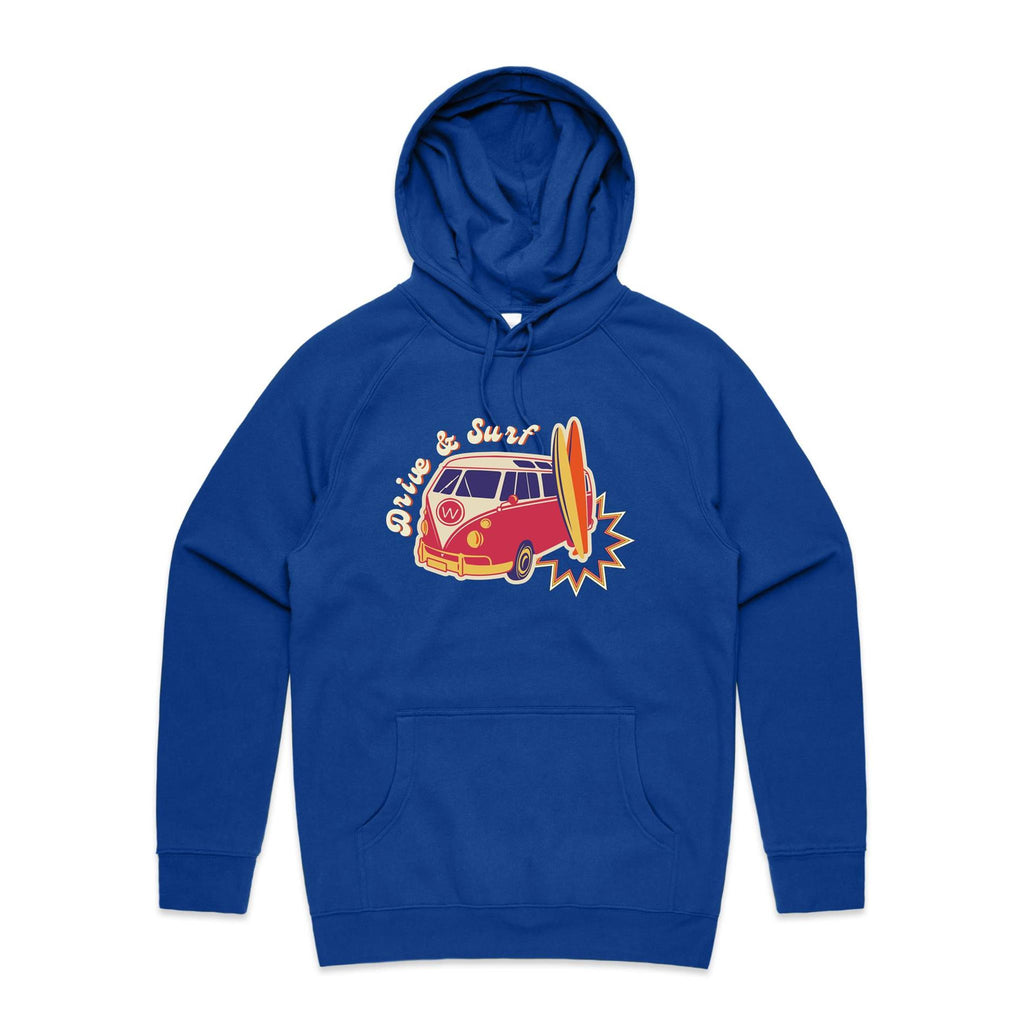 Drive And Surf - Mens Hoodie Bright Royal Mens Hoodie Printed In Australia Surf