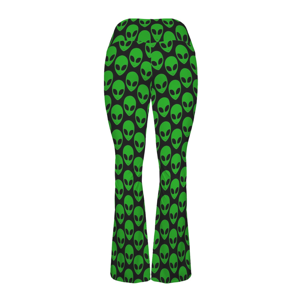 Aliens High Waist Crossover Tummy Control Flare Leggings High Waist Flare Leggings Printed Offshore Sci Fi