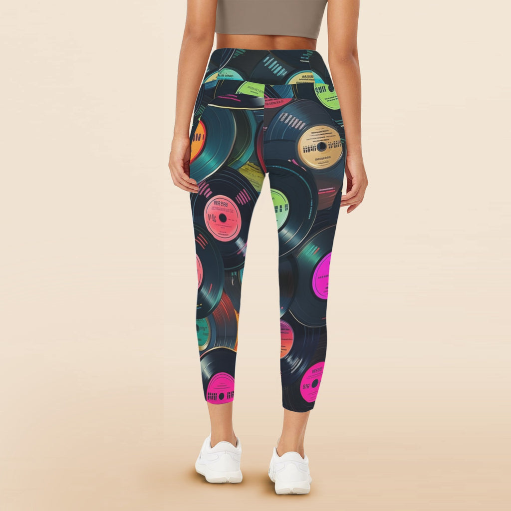 Retro Vinyl Records - Women's High Waist Pockets Yoga Leggings