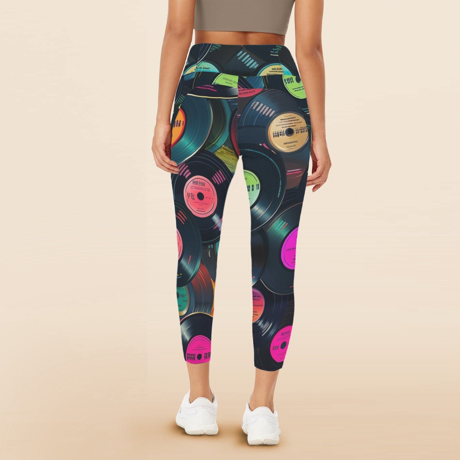 Retro Vinyl Records - Women's High Waist Pockets Yoga Leggings