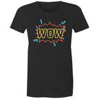 Wow, Comic Book - Womens T-shirt Black Womens T-shirt comic Printed In Australia