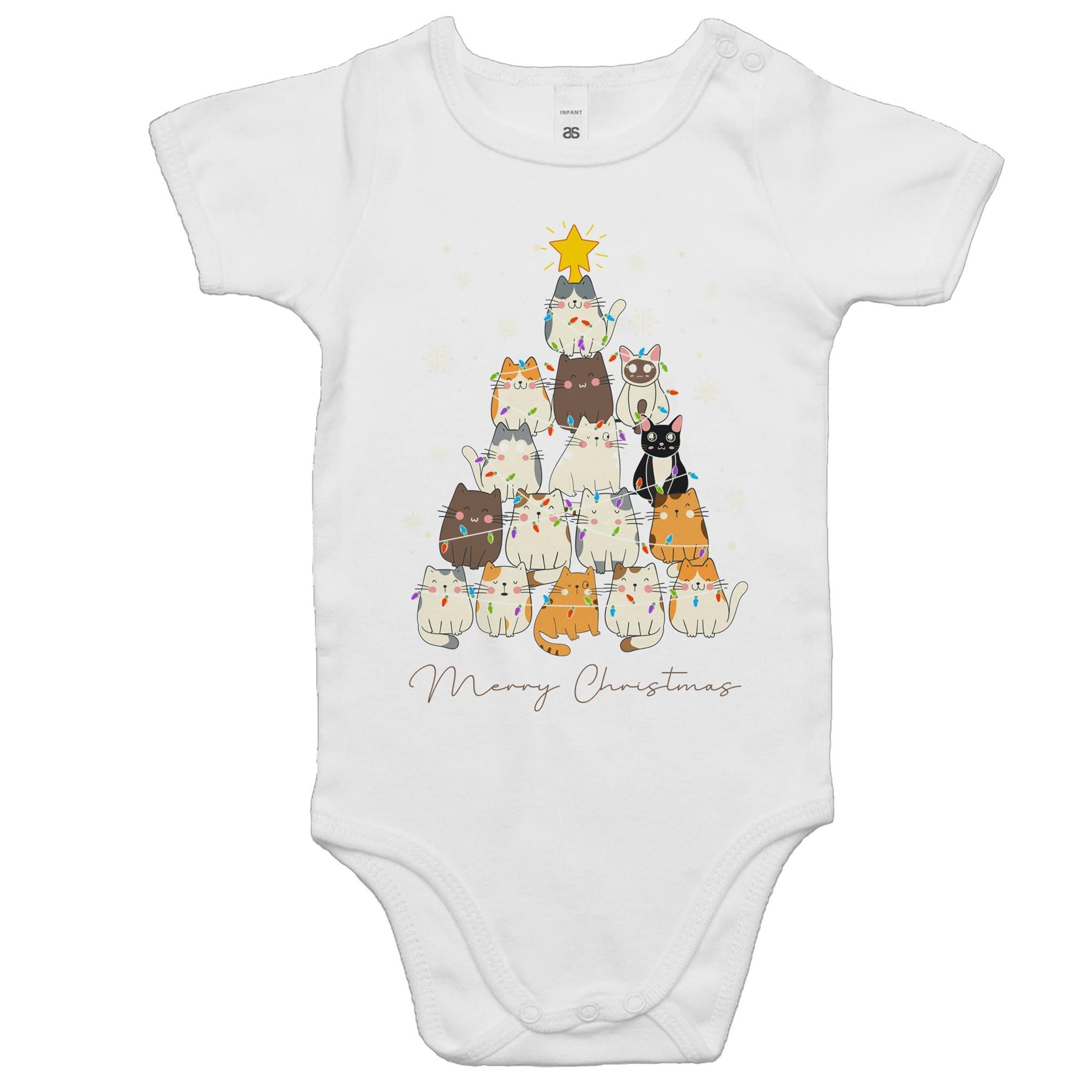 Merry Christmas Cats - Baby Bodysuit White Baby Christmas Bodysuit Christmas Printed In Australia