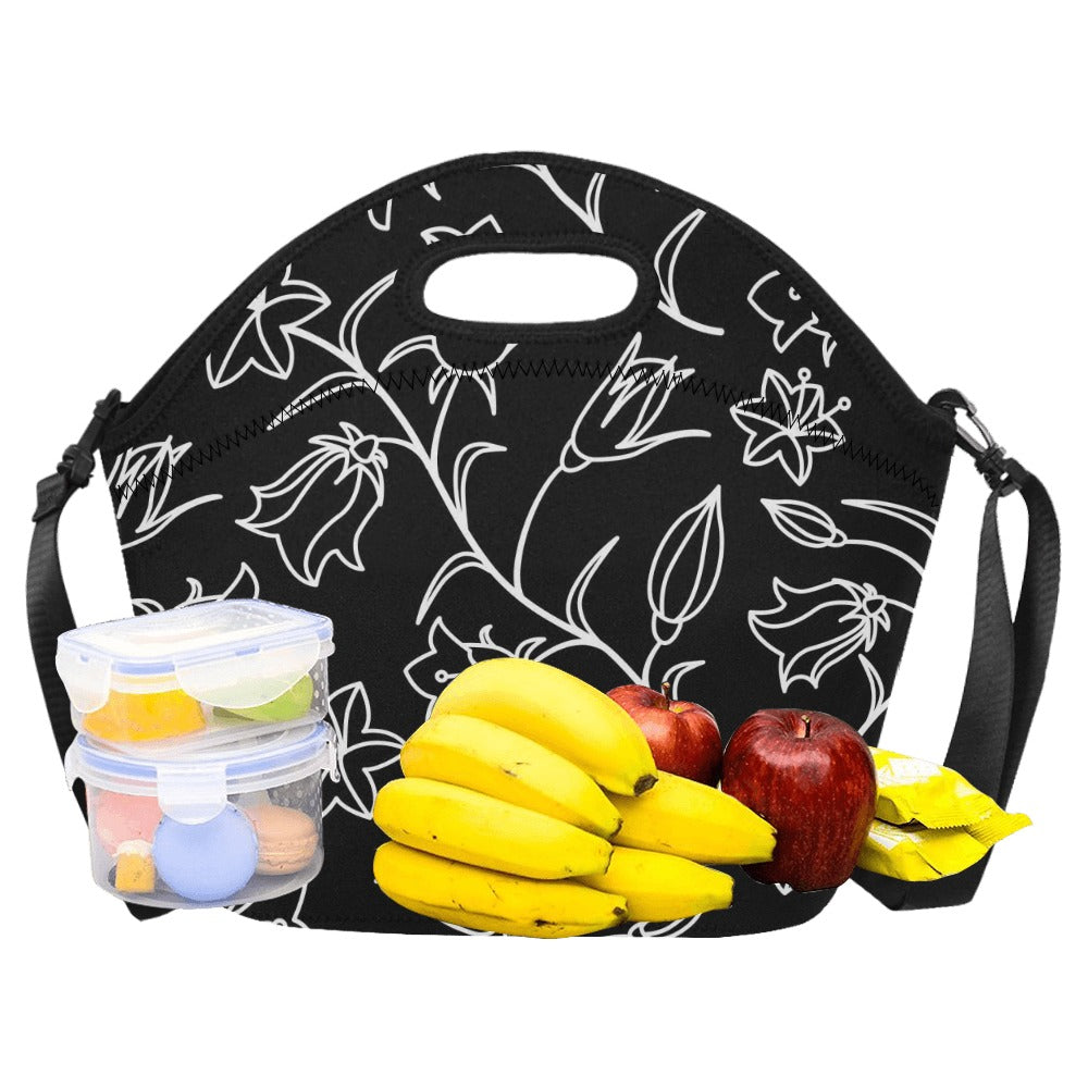 Black And White Floral - Neoprene Lunch Bag Neoprene Lunch Bag Printed Offshore