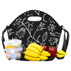 Black And White Floral - Neoprene Lunch Bag Neoprene Lunch Bag Printed Offshore