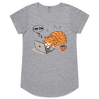 Cat Laptop, I'm OK - Womens Scoop Neck T-Shirt Grey Marle Womens Scoop Neck T-shirt animal Printed In Australia