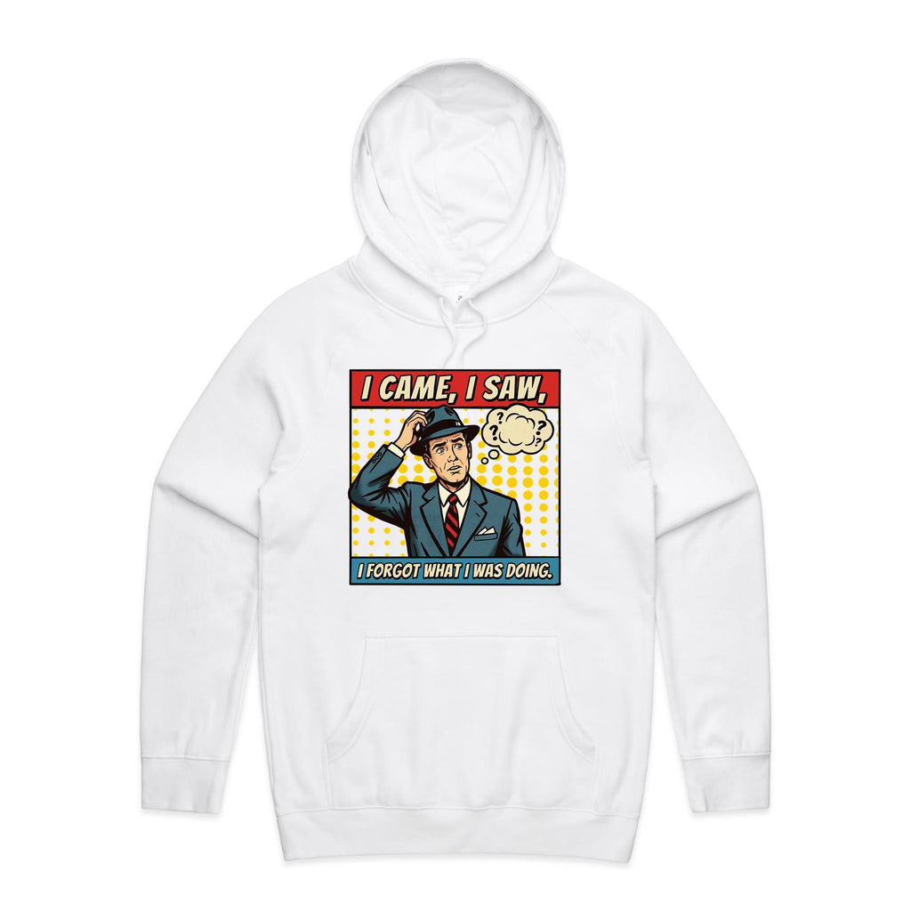 I Came, I Saw, I Forgot What I Was Doing, Retro Gentleman Men's AS Colour Hoodie White Mens Hoodie comic Dad Printed In Australia