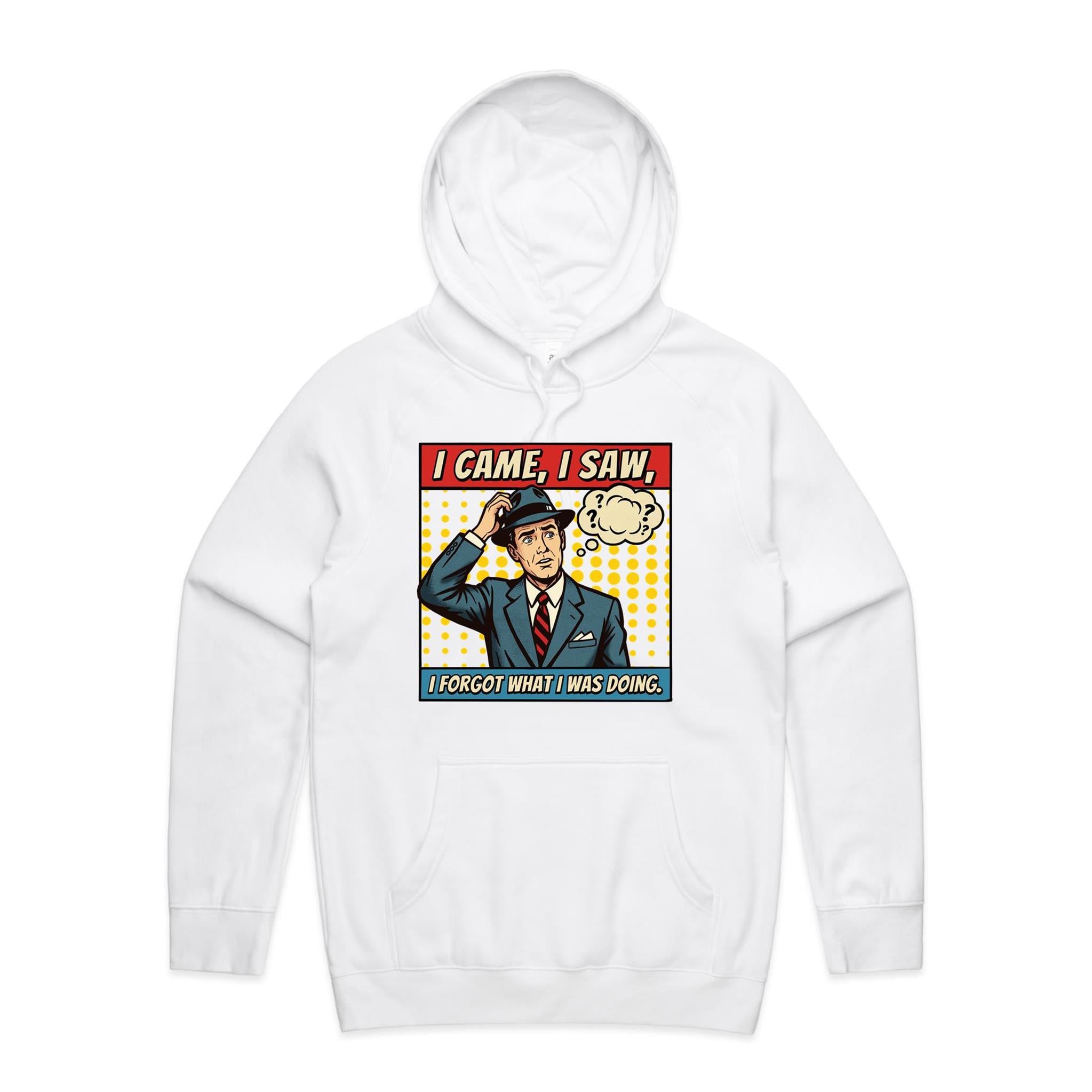 I Came, I Saw, I Forgot What I Was Doing, Retro Gentleman Men's AS Colour Hoodie White Mens Hoodie comic Dad Printed In Australia