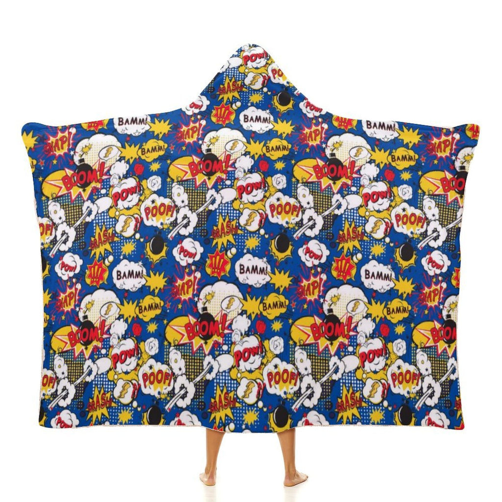 Comic Book Blue Kids Hooded Blanket 100cm x 130cm white 40"×50" Kids Hooded Blanket comic Printed Offshore
