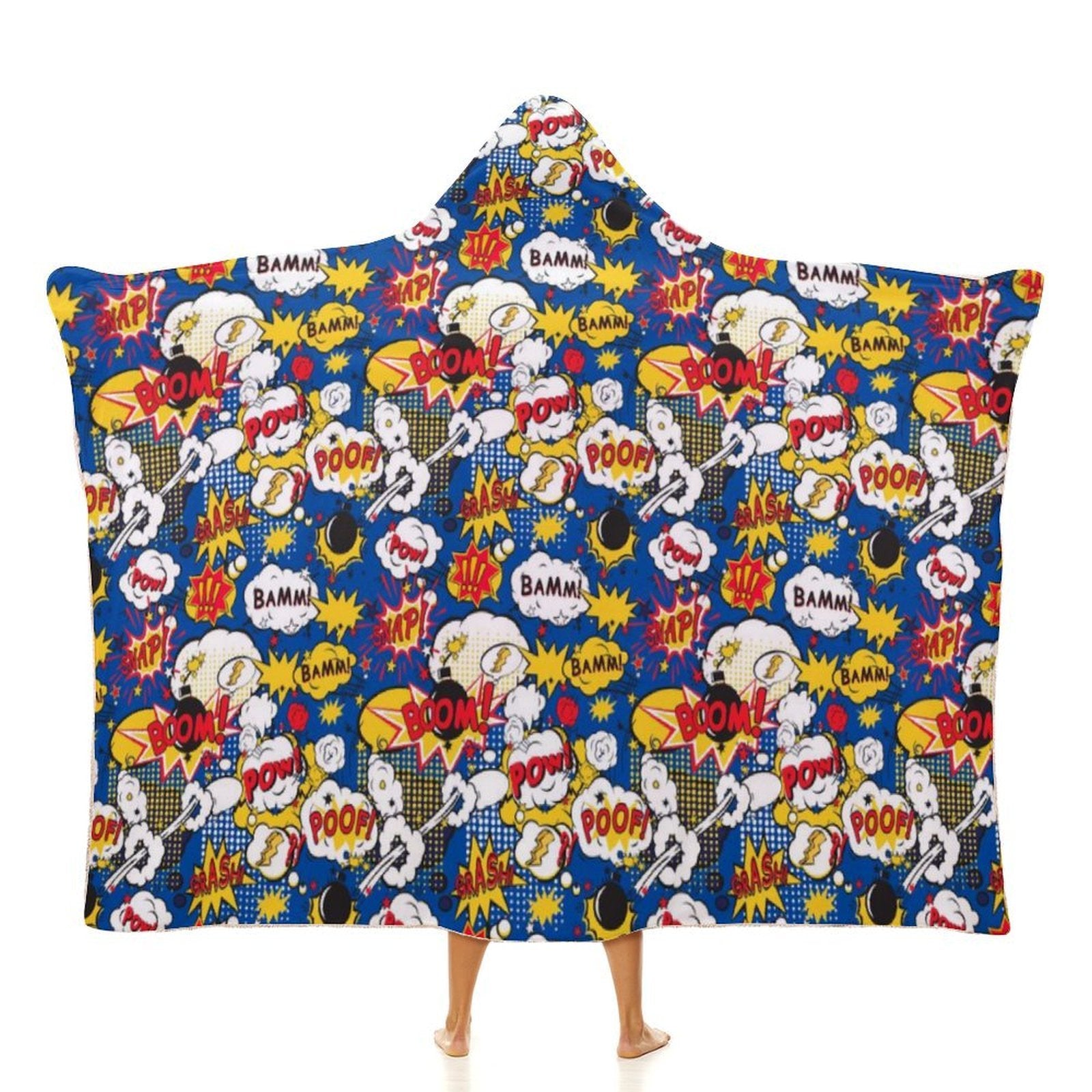 Comic Book Blue Kids Hooded Blanket 100cm x 130cm white 40"×50" Kids Hooded Blanket comic Printed Offshore