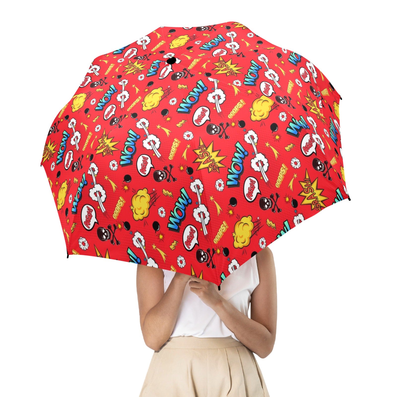Comic Book Red - Semi-Automatic Foldable Umbrella (Model U12) Semi-Automatic Foldable Umbrella (U12)