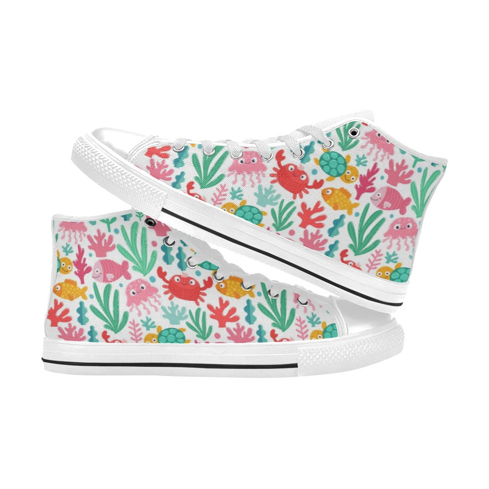 Under The Sea - Kids High Top Canvas Shoes