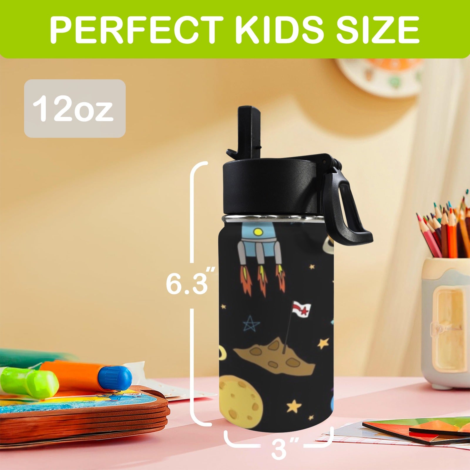 Fun Space 12oz Kids Water Bottle with Straw Lid