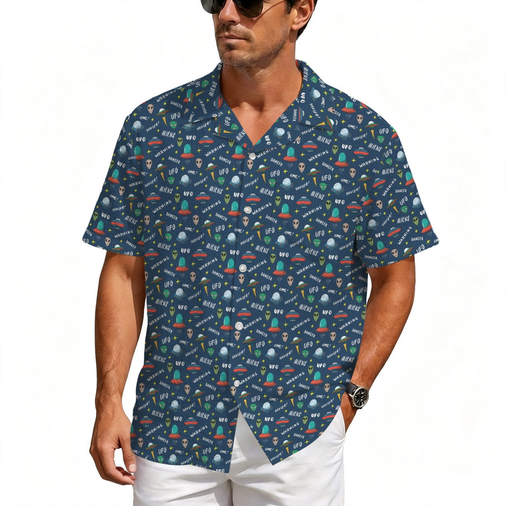 UFO's And Aliens Men's Crinkle Hawaiian Shirt