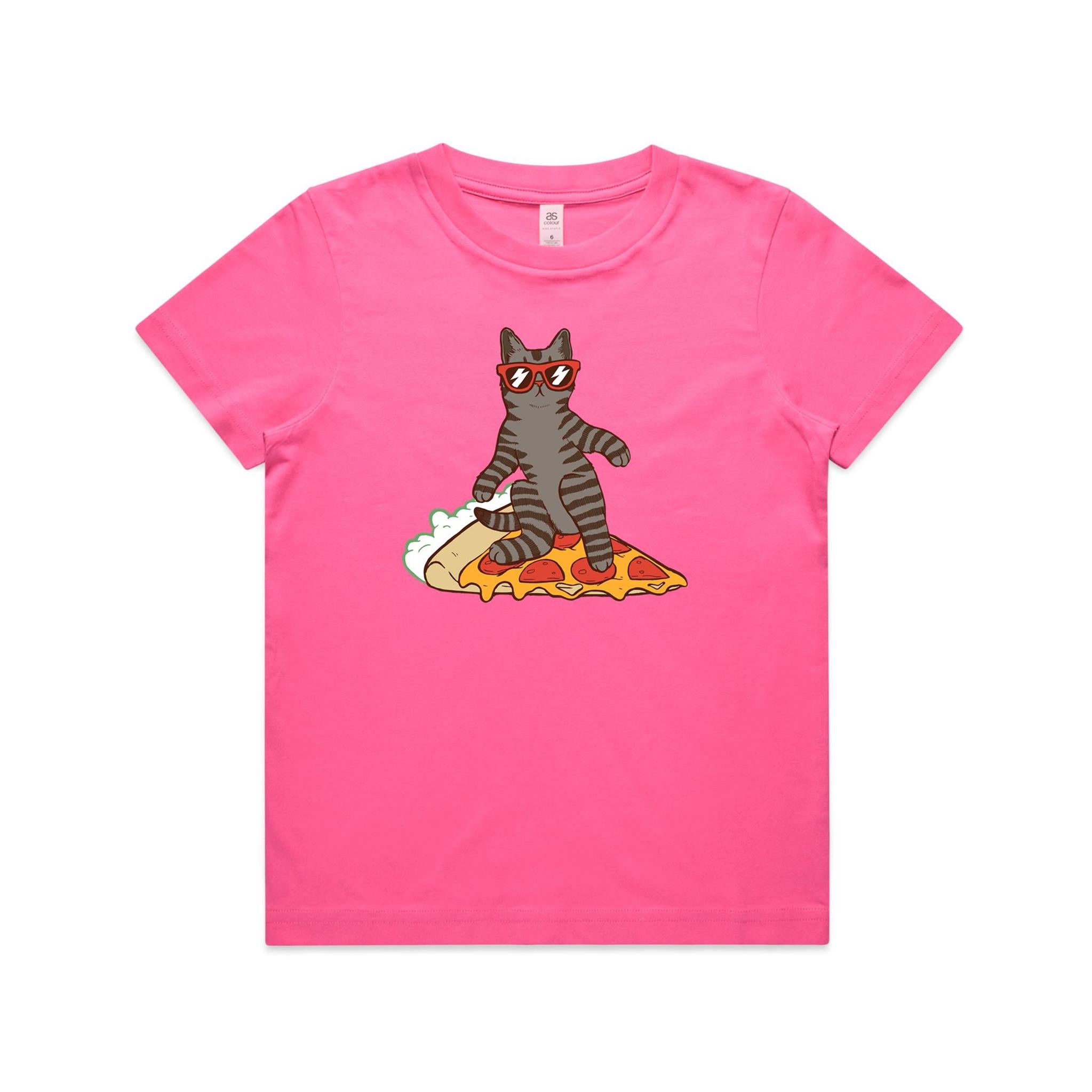 Cat Surfing On Pizza Kid's AS Colour T-shirt