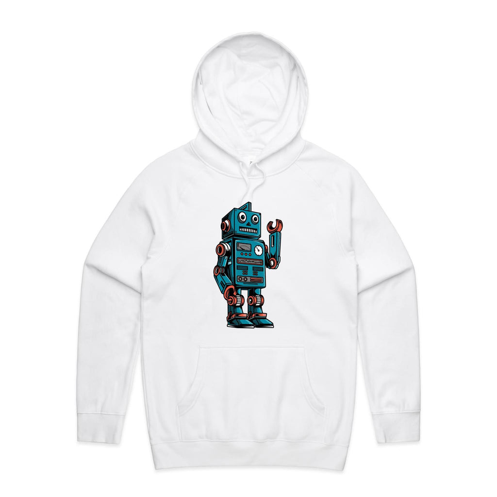 Robot - Mens Hoodie White Mens Hoodie Printed In Australia Sci Fi