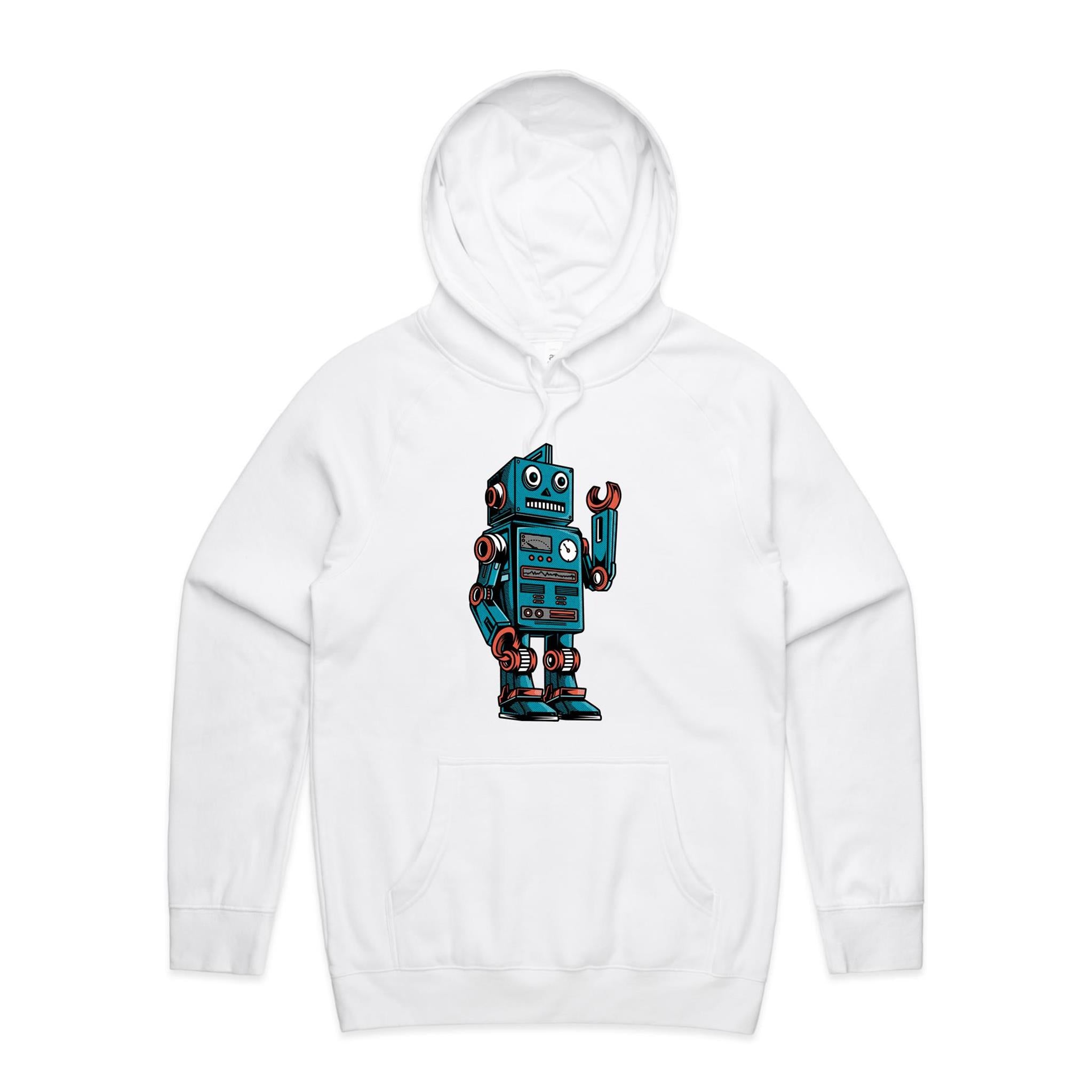 Robot - Mens Hoodie White Mens Hoodie Printed In Australia Sci Fi