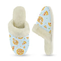 Pizzas On Blue Women's Fur Trim Thick-Sole Indoor Slippers Women's Fur Trimmed Slippers Food Printed Offshore