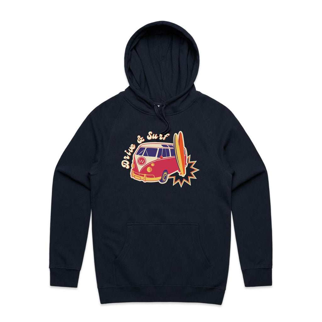 Drive And Surf - Mens Hoodie Navy Mens Hoodie Printed In Australia Surf