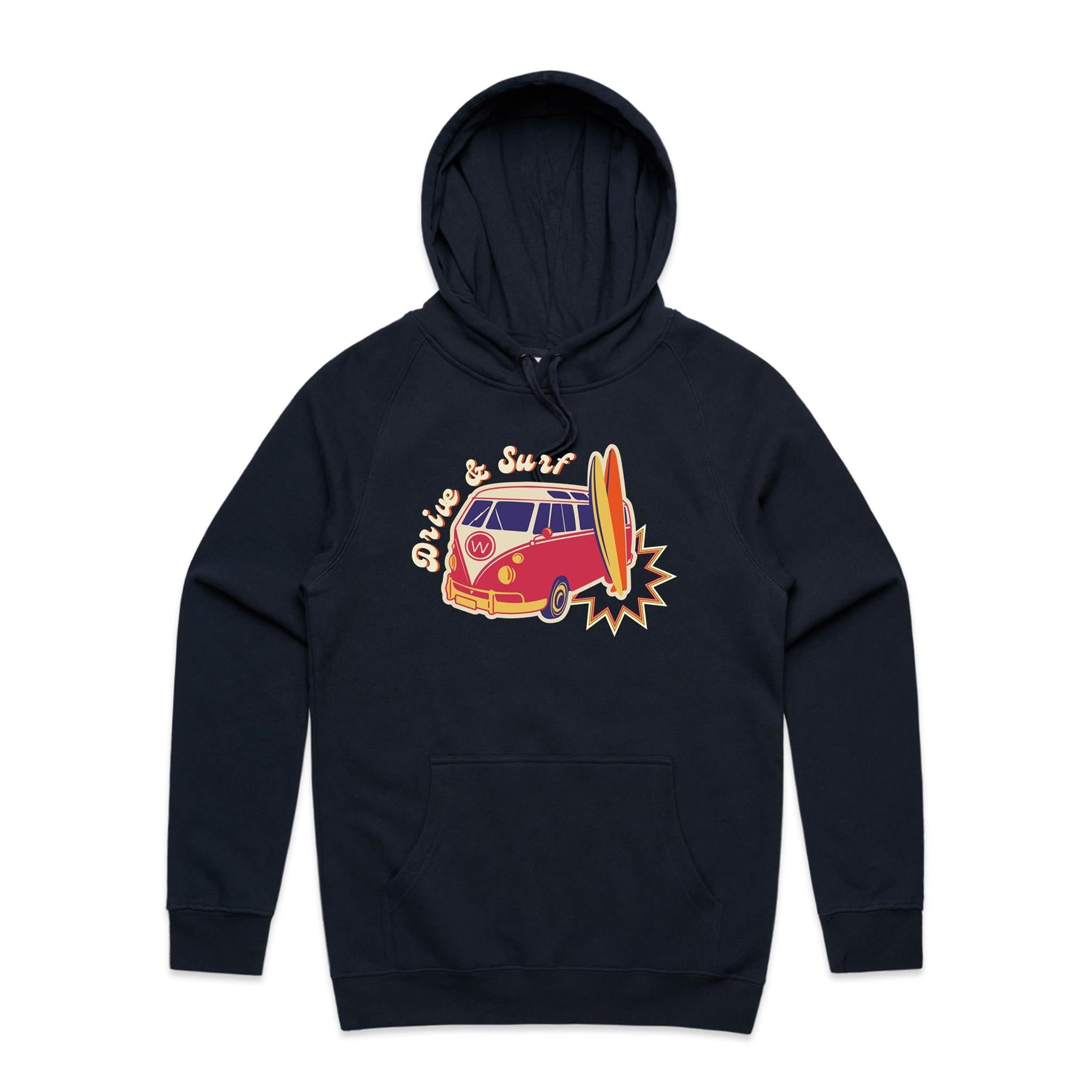 Drive And Surf - Mens Hoodie Navy Mens Hoodie Printed In Australia Surf