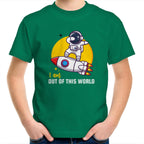 I Am Out Of This World, Astronaut - Kids Youth T-Shirt Kelly Green Kids Youth T-shirt Printed In Australia Space