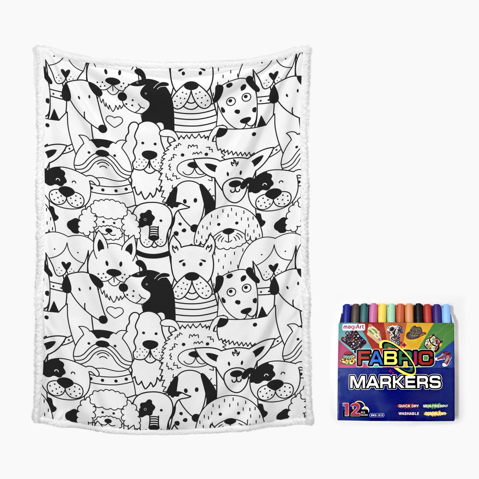Black And White Dogs Colour Your Own Blanket 100×150cm