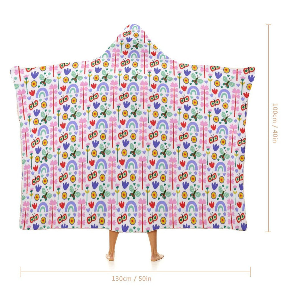 Rainbows And Butterflies Kids Hooded Blanket 100cm x 130cm Kids Hooded Blanket Printed Offshore