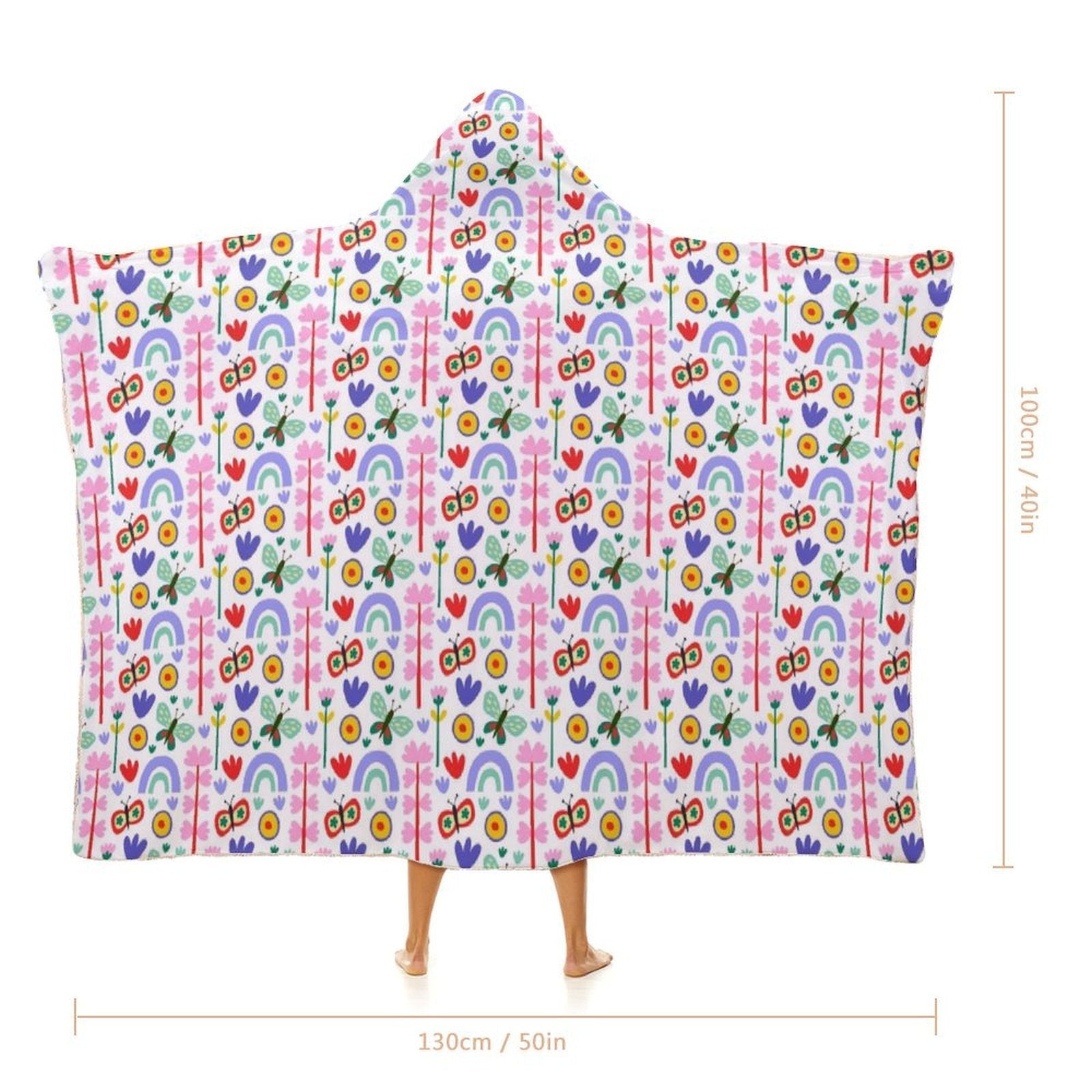 Rainbows And Butterflies Kids Hooded Blanket 100cm x 130cm Kids Hooded Blanket Printed Offshore