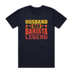 Husband, Dad, Barista, Legend Men's AS Colour T-shirt Navy Mens T-shirt Coffee Dad Printed In Australia