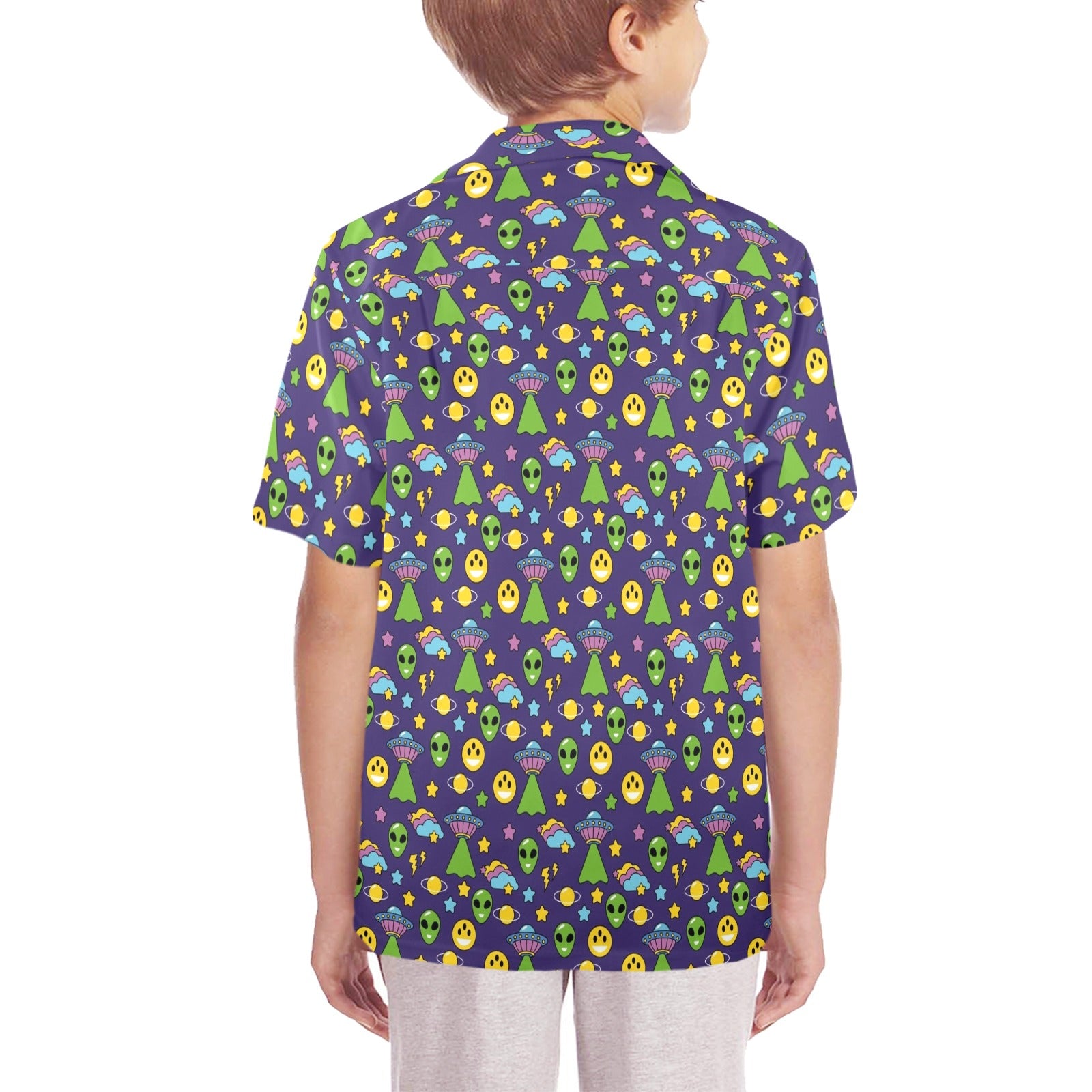 Groovy Alien And UFO Senior Kids Hawaiian Shirt