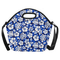 Blue Hawaiian Floral - Neoprene Lunch Bag/Large (Model 1669) One Size Neoprene Lunch Bag Plants Printed Offshore