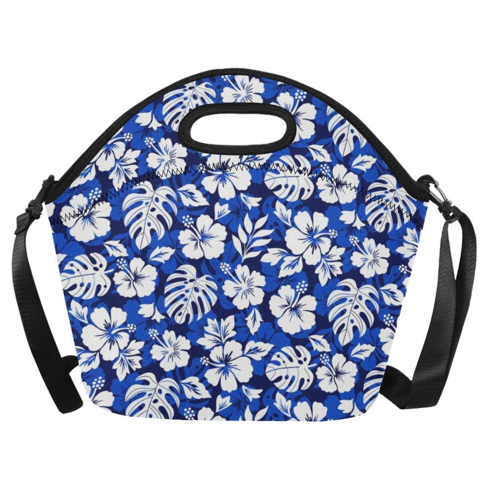 Blue Hawaiian Floral - Neoprene Lunch Bag/Large (Model 1669) One Size Neoprene Lunch Bag Plants Printed Offshore