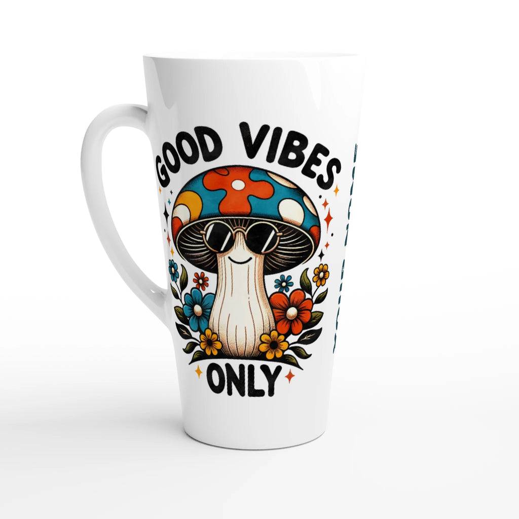 Personalised Good Vibes Only, Hippie Mushroom With Sunglasses White Latte 17oz Ceramic Mug Default Title Personalised Latte Mug Globally Fulfilled Positivity