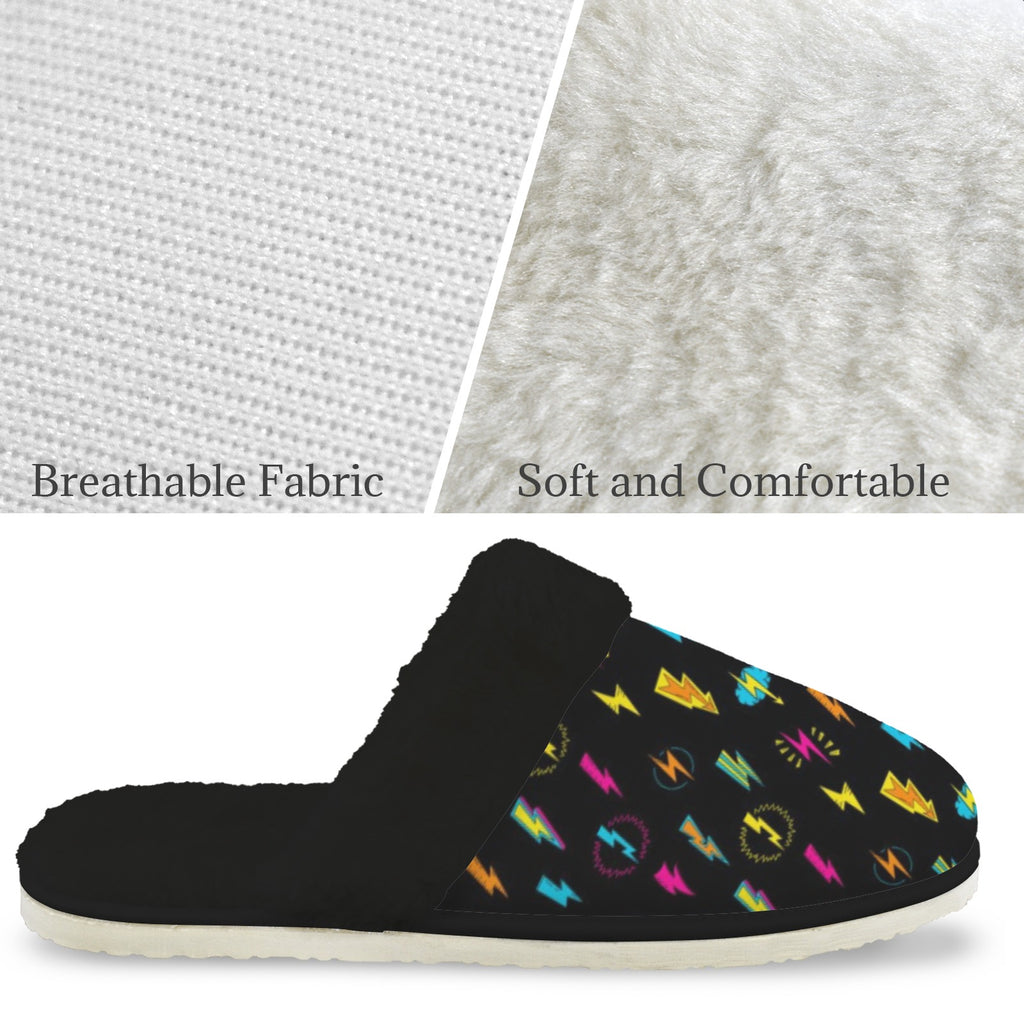 Fun Lightning Women's Fur Trim Thick-Sole Indoor Slippers Women's Fur Trimmed Slippers Printed Offshore