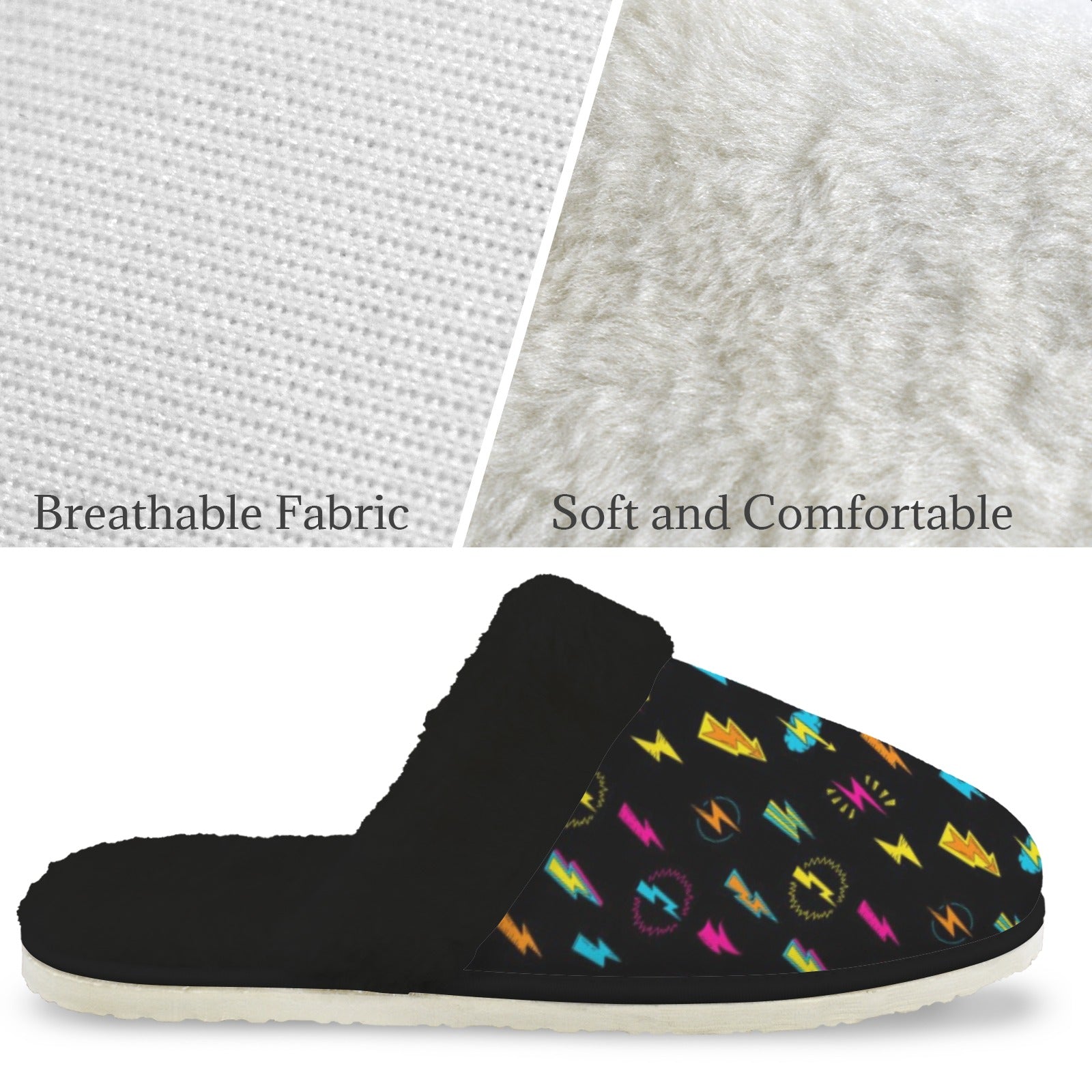 Fun Lightning Women's Fur Trim Thick-Sole Indoor Slippers Women's Fur Trimmed Slippers Printed Offshore