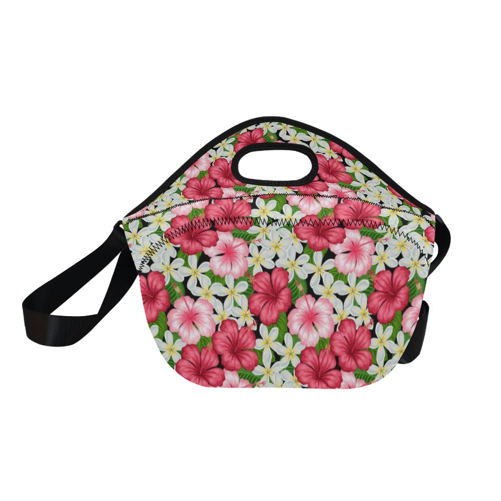Hibiscus Neoprene Lunch Bag/Large (Model 1669) Neoprene Lunch Bag Plants Printed Offshore