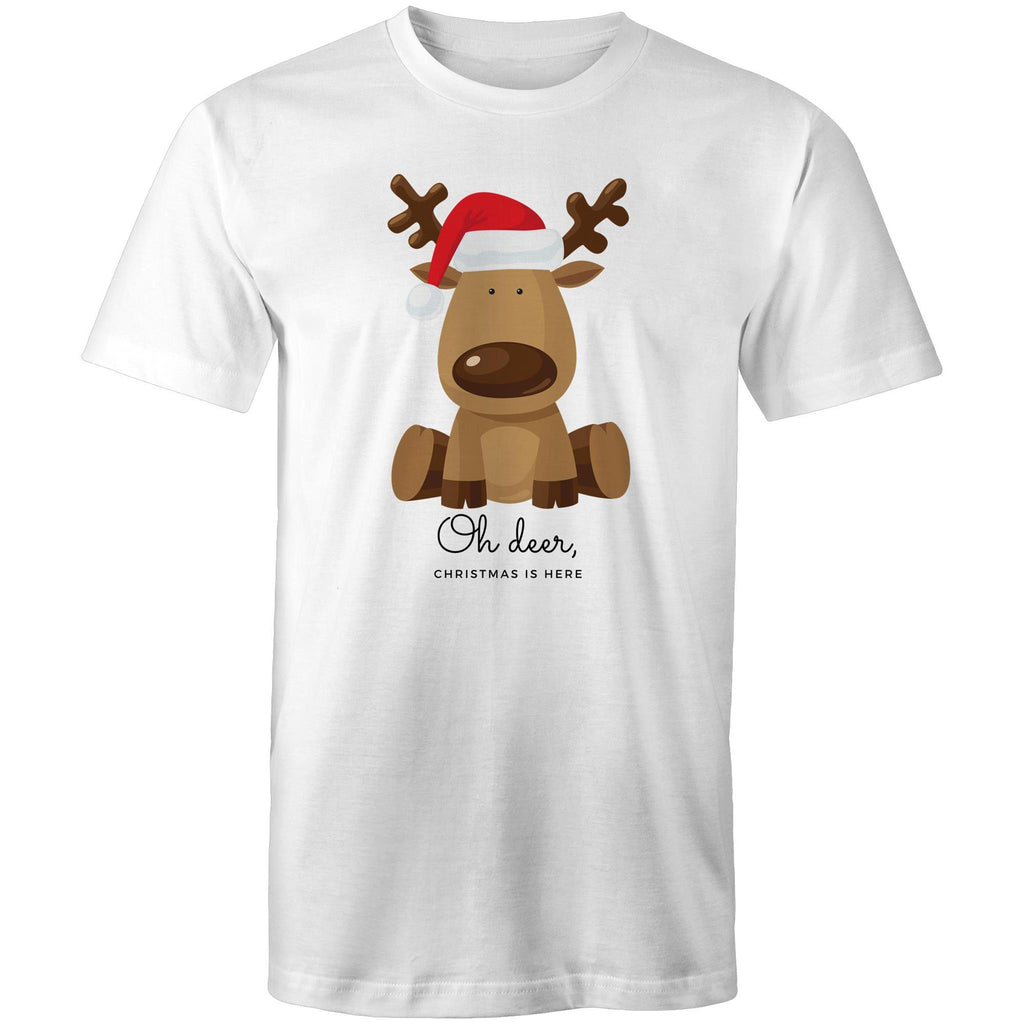 Oh Deer, Christmas Is Here, Reindeer - Mens T-Shirt White Mens Christmas T-shirt Christmas Printed In Australia