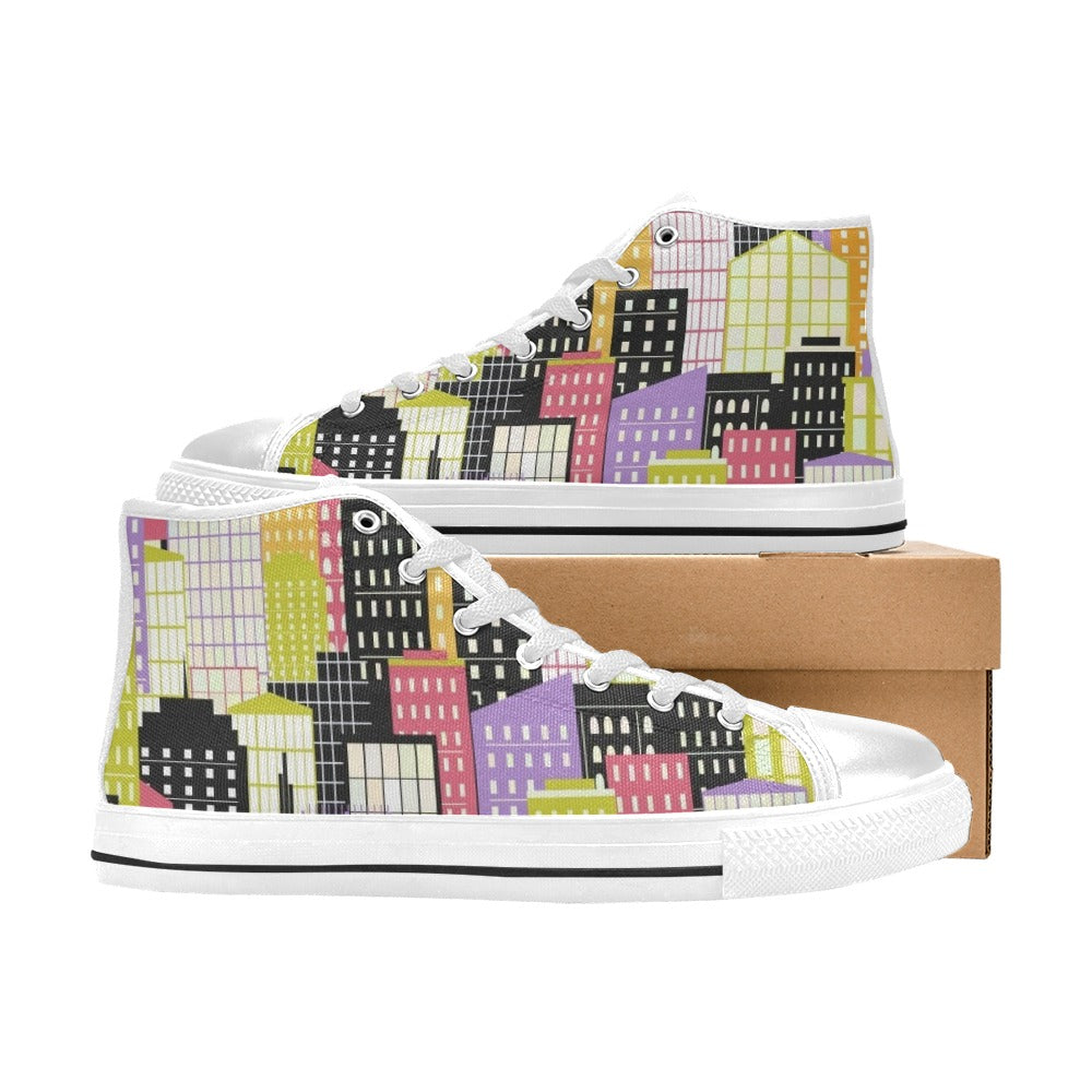 City Scape Women's High Top Canvas Shoes Womens Classic High Top Shoes Printed Offshore