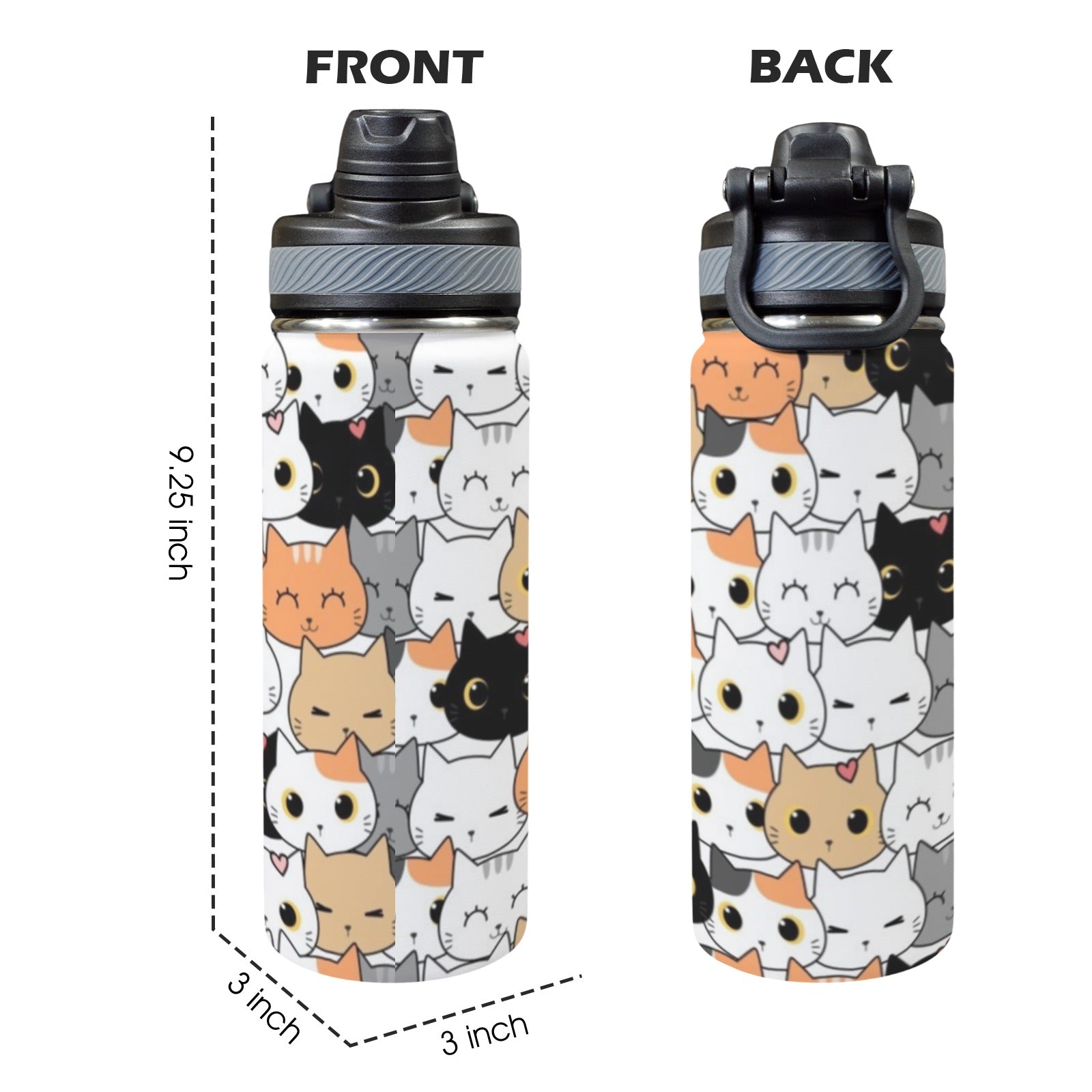 Cute Cartoon Cats - Insulated Water Bottle with Dual-Use Lid (18oz) Insulated Water Bottle with Dual-Use Lid (18oz) animal Printed Offshore