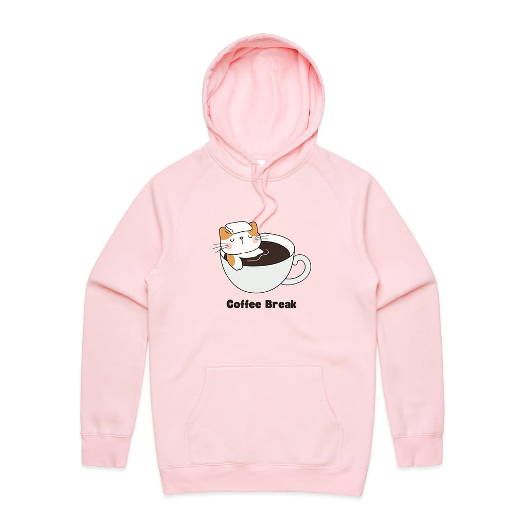 Coffee Break, Cat - Mens Hoodie Pink Mens Hoodie animal Coffee Printed In Australia