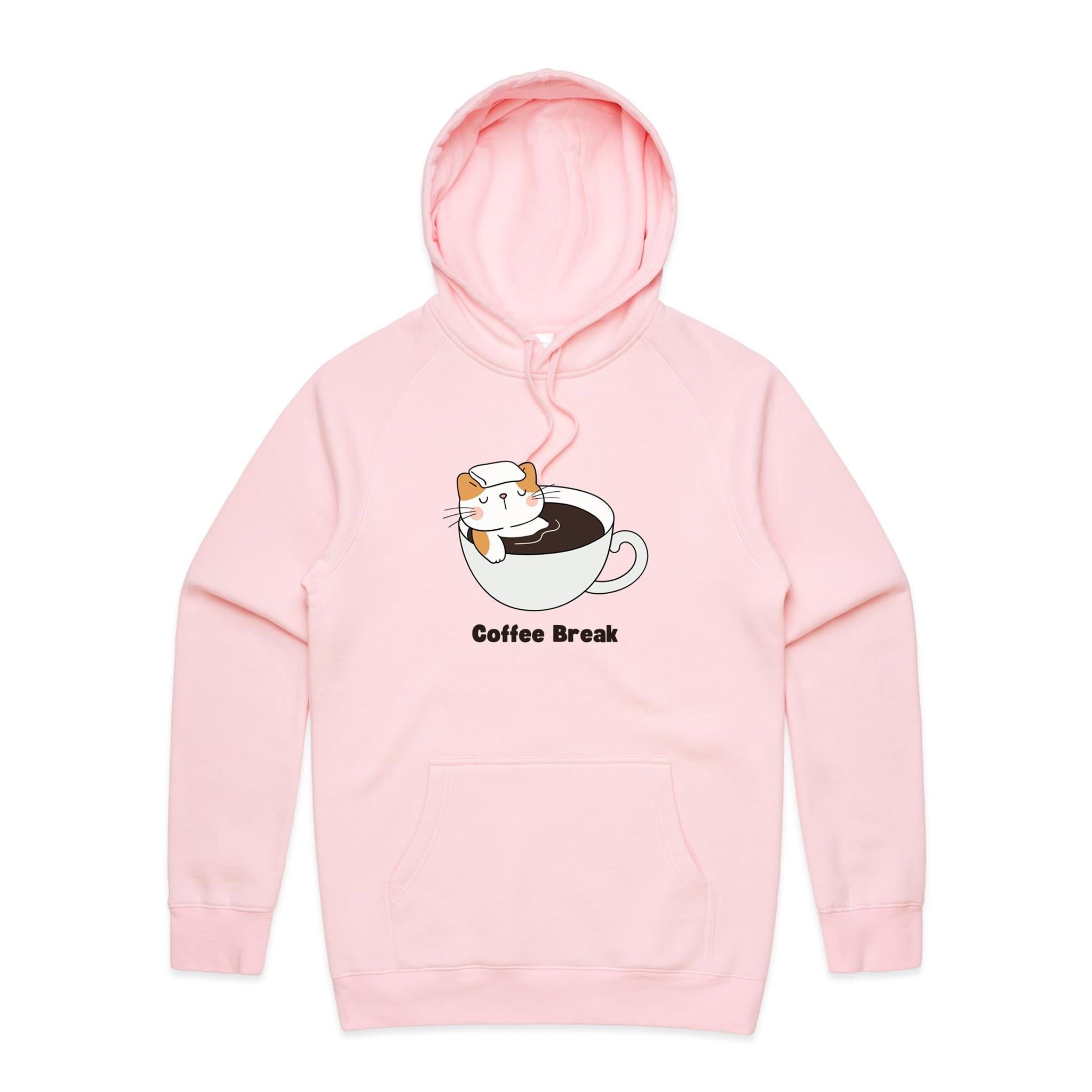 Coffee Break, Cat - Mens Hoodie Pink Mens Hoodie animal Coffee Printed In Australia