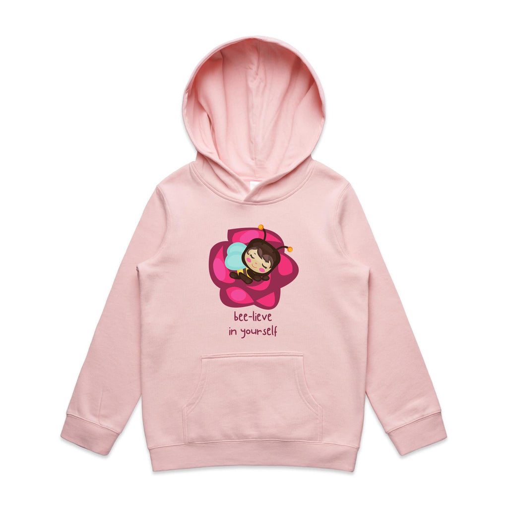 Bee-lieve In Yourself - Kids Hoodie Pink Kids Hoodie Printed In Australia