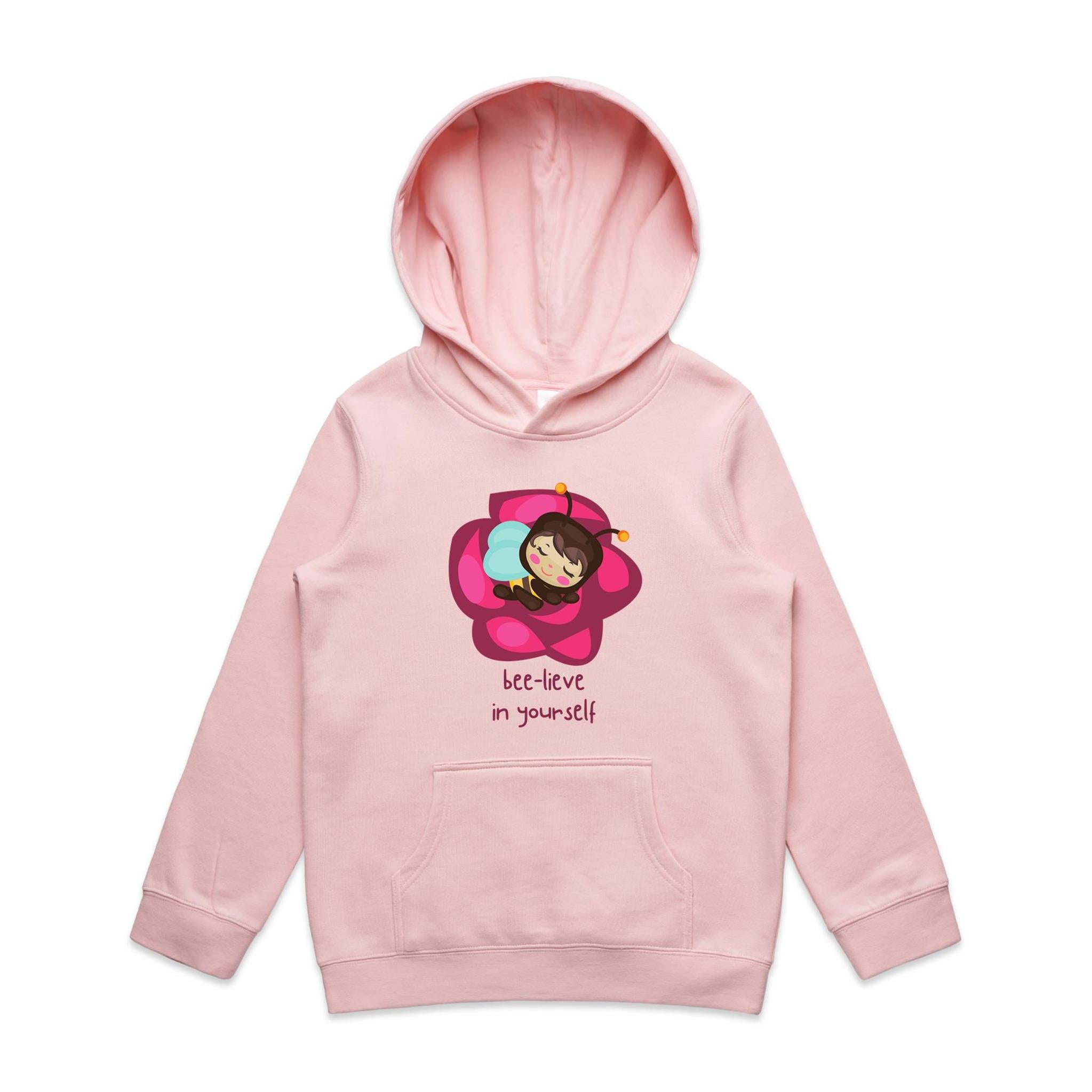 Bee-lieve In Yourself - Kids Hoodie Pink Kids Hoodie Printed In Australia